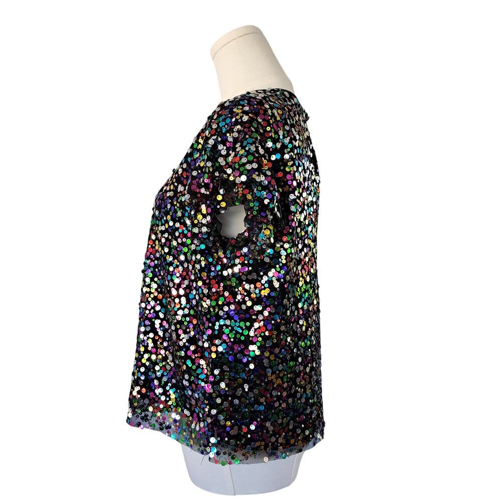 by ANTHROPOLOGIE Pamela Sequin Top Small Black Multicolor Party Sparkle Glam - Picture 5 of 13